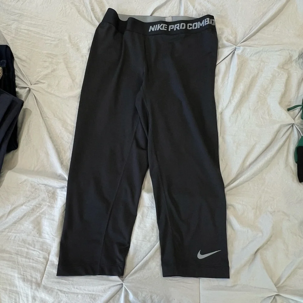 Nike Black and Gray Athletic Pants pro combat Dri fit compression